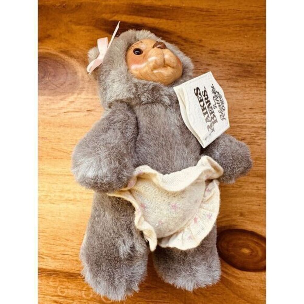Raikes Bears Nursery Miniatures Wood Face Plush Gray Teddy Bear #38521 Alison - Picture 8 of 9